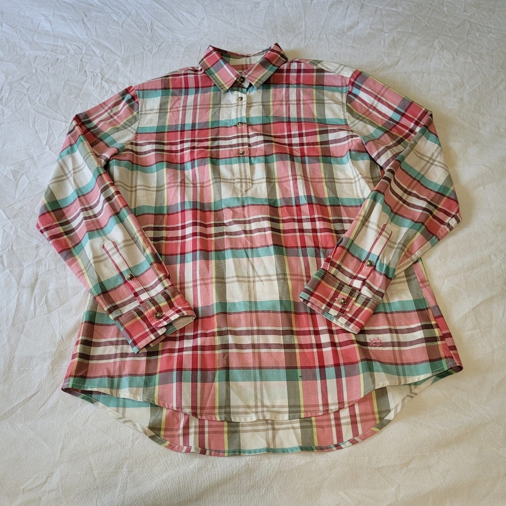Southern Tide Popover Shirt Womens Size XS Long Sleeve Plaid 100% Cotton
